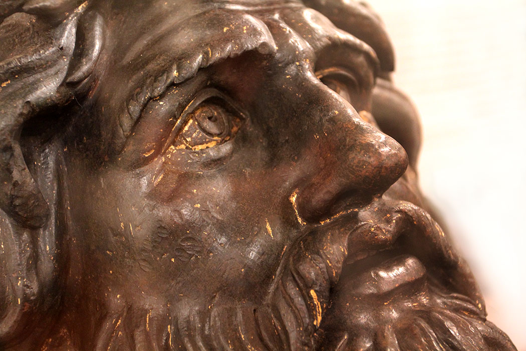Bronzekopf mit Resten der Vergoldung: Donatello, vermutlich Kopie einer antiken Skulptur, 1433 bis 1439.