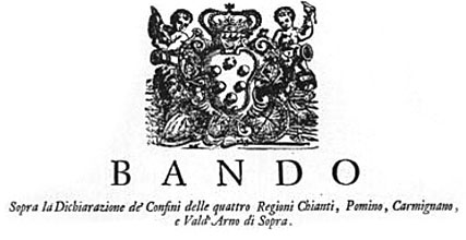 Ausschnitt aus der Urkunde auf der Carmignano mit Pomino, Chianti und Val d’Arno als das älteste gesetzlich festgelegte Weinbaugebiet ausgewiesen wird.