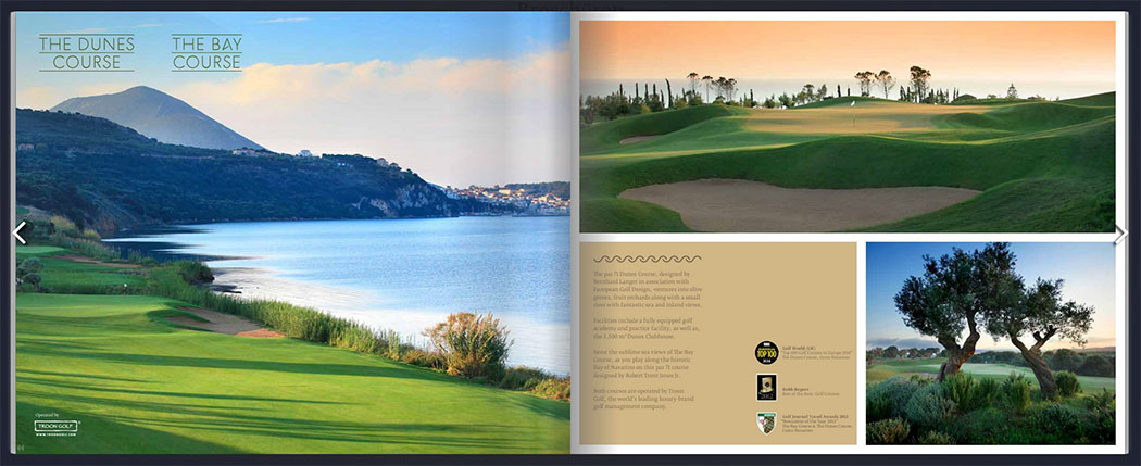 pylos in messenien Die Golfplätze von Costa Navarino. The Dunes Course und The Bay Course. Den Screenshot haben wir dem Flopbook der "Costa Navarino Broschure" auf www.costanavarino.com entnommen.
