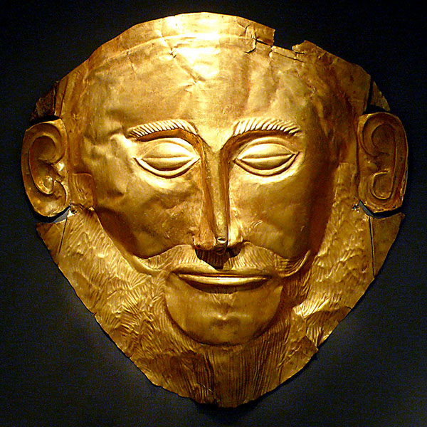 mask_of_agamemnon Die berühmte Goldmaske des Agamemnon aus dem Schachtgrab V, im Grabkreis A, in der Burg von Mykene befindet sich heute im Archäologischen Museum von Athen. Foto: Xuan Che, Wikipedia.