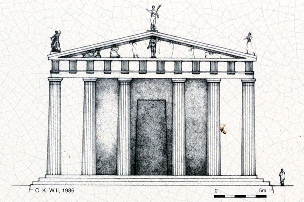 korinth tempel der octavia rekonstruktion peloponnes griechenland Die Rekonstruktionszeichnung zeigt den römischen Tempel der Octavia in Korinth.