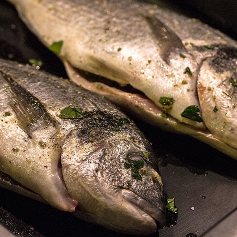 Die marinierten Doraden sind bereit für den Grill. Die marinierten Doraden sind bereit für den Grill.