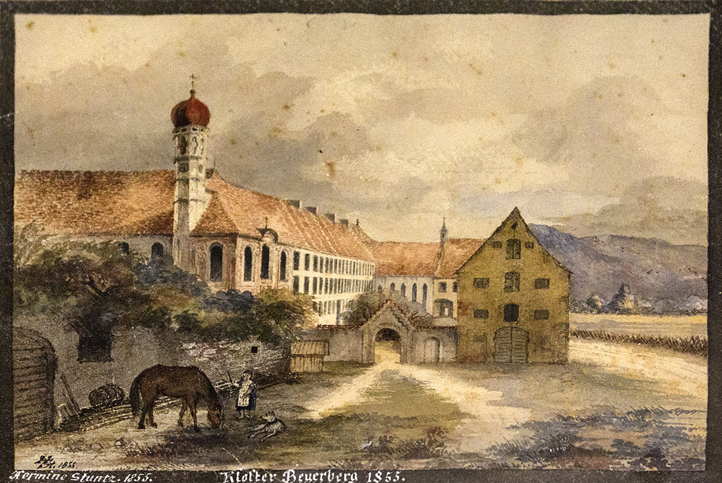 Das Gemälde der Malerin Hermine Stuntz im Besucherzimmer zeigt den Eingang nahe der Kirche im Jahr 1855.